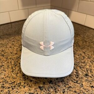 Under Armour Women's Fly By Adjustable Hat Gray Pink Logo Lightweight OSFA‎